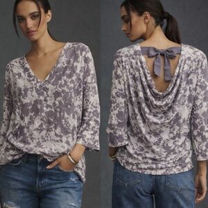 Anthropologie Postmark Floral Tie-Back Top
